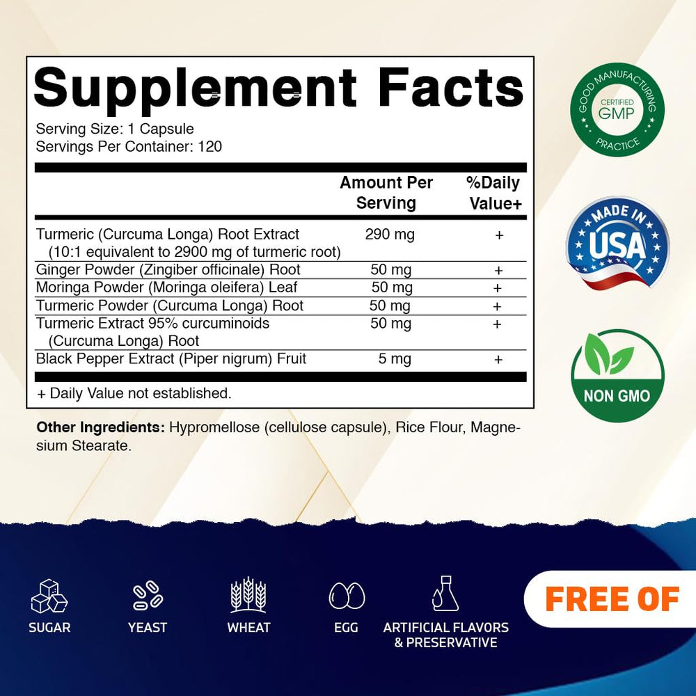 Vitamatic Turmeric capsules closeup showing easy-to-swallow vegetarian capsules