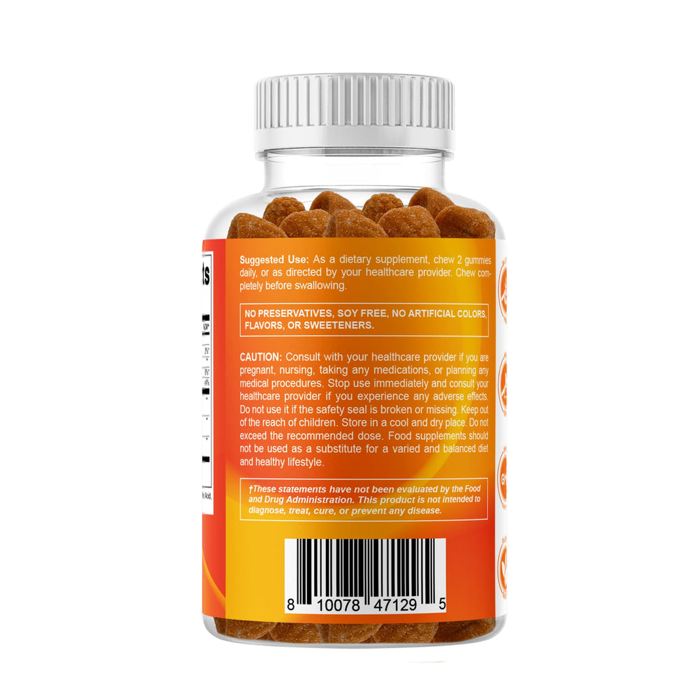 Vitamatic turmeric gummies bottle with label highlighting natural ingredients