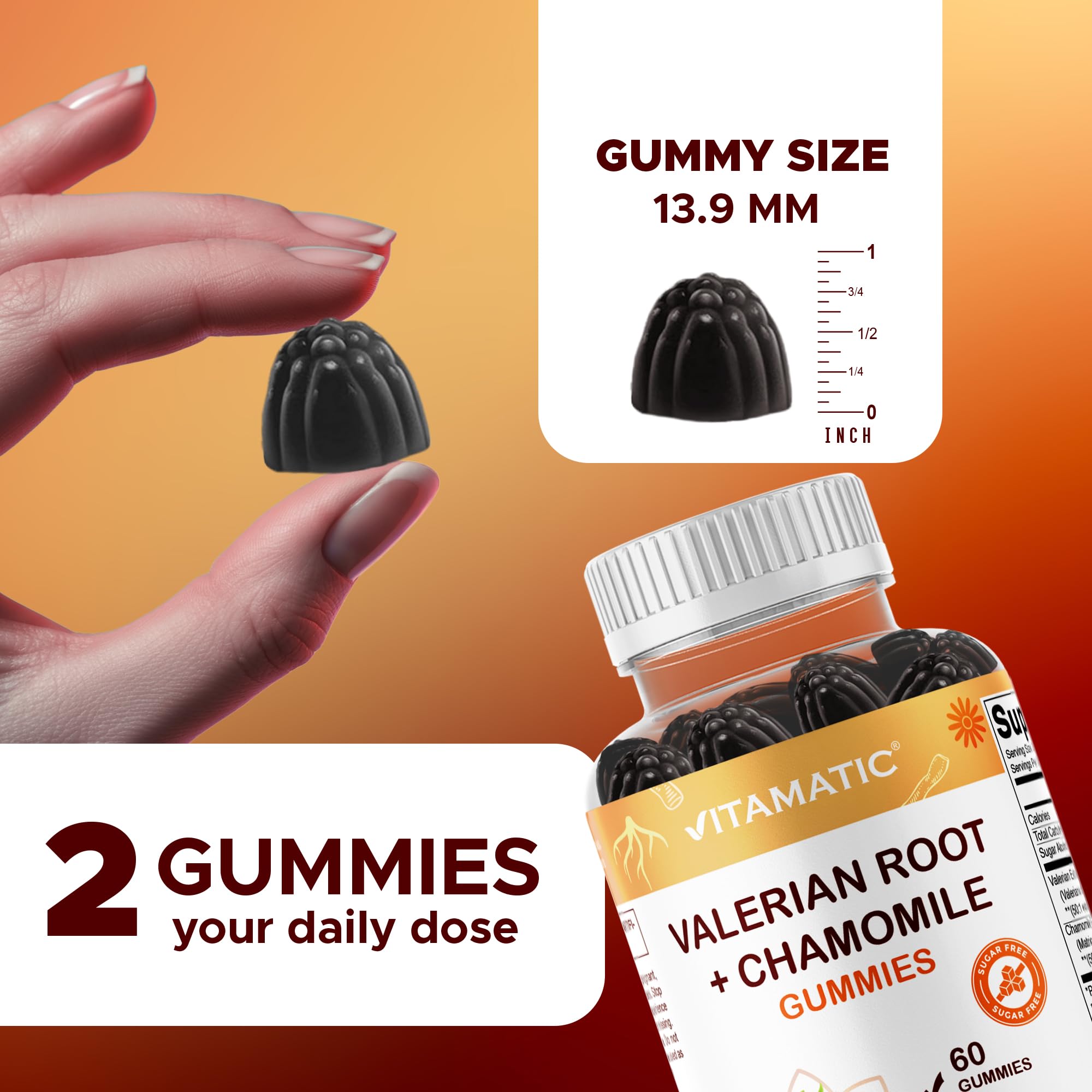 Vitamatic valerian chamomile bottle for convenient bedtime routine.