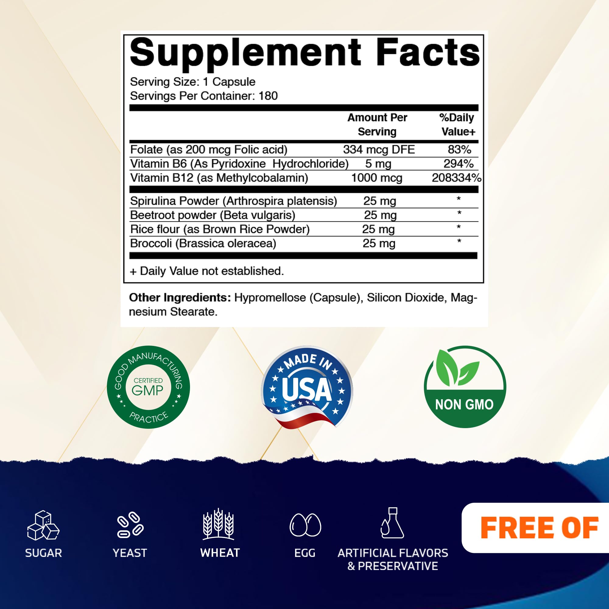 Close-up of Vitamatic B12 capsules indicating vegan formula for daily use.