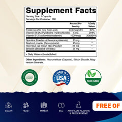 Close-up of Vitamatic B12 capsules indicating vegan formula for daily use.