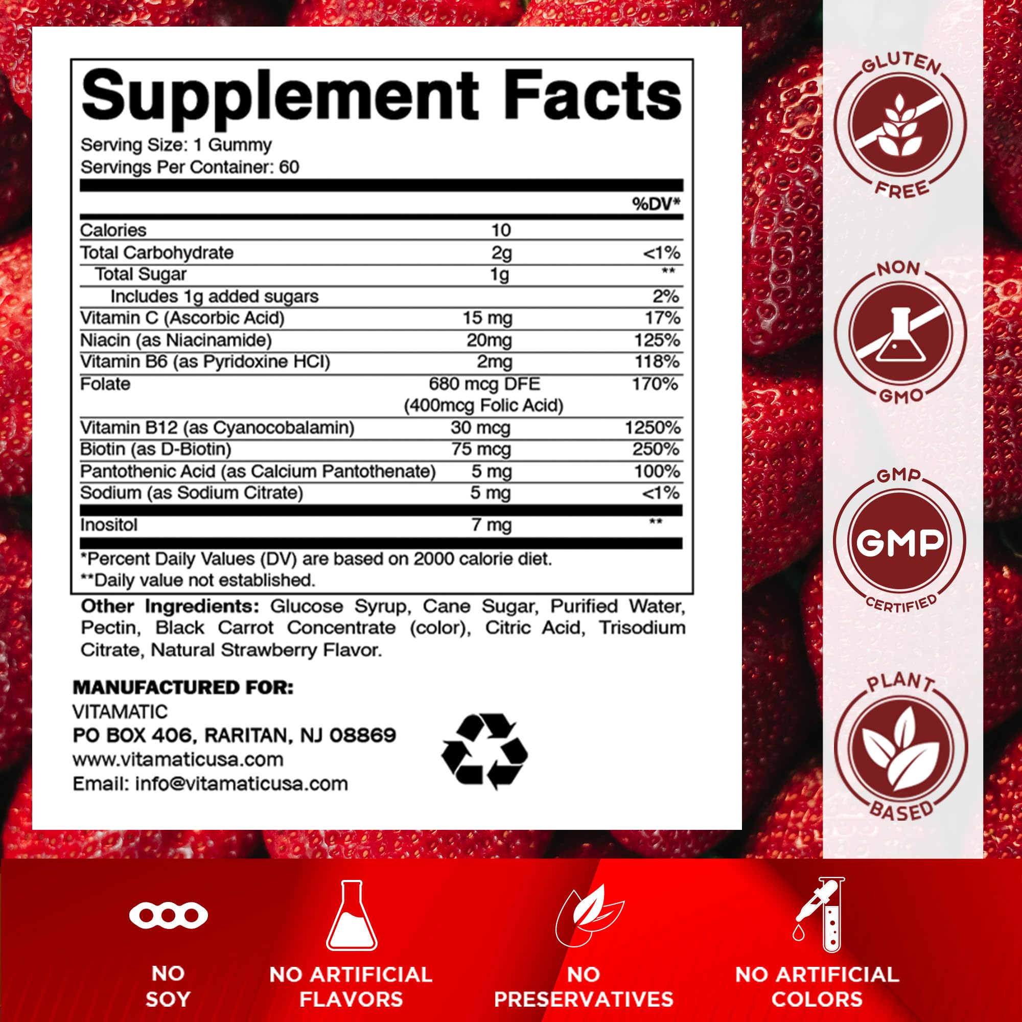 Vitamatic Vitamin B Complex Gummies natural strawberry flavor close-up