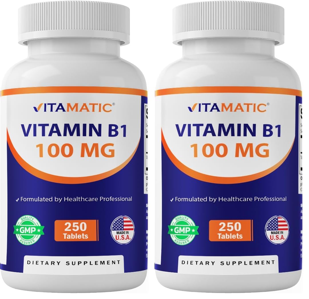 Vitamatic Vitamin B1 100mg bottle with tablets for daily energy support