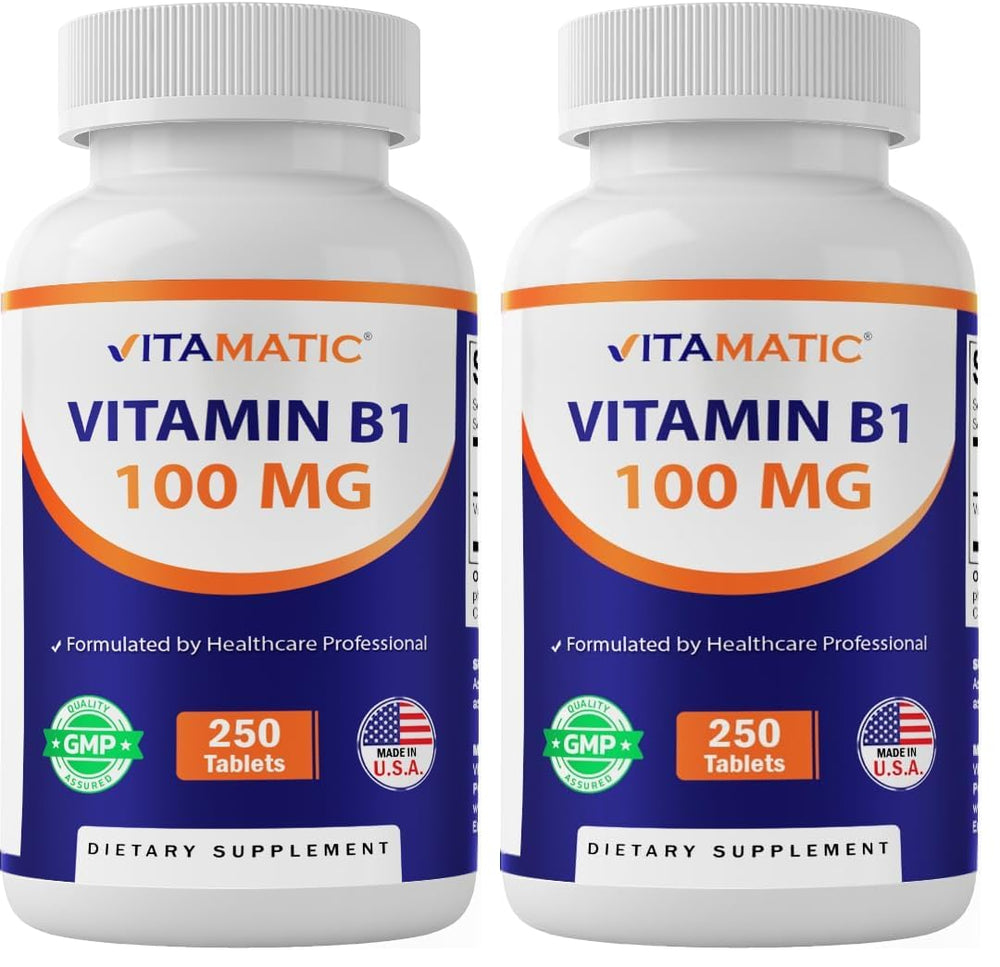 Vitamatic Vitamin B1 100mg bottle with tablets for daily energy support