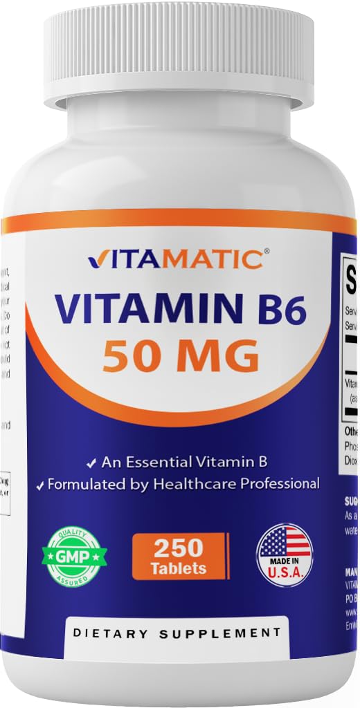 Vitamatic Vitamin B6 bottle front view with energy support label