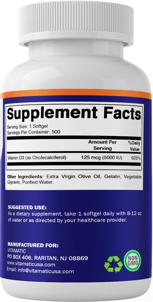 Vitamatic Vitamin D3 bottle with two-pack design on the label.