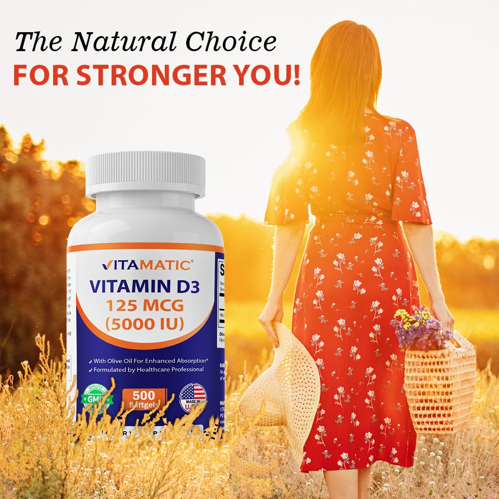 Vitamatic Vitamin D3 capsules arranged for daily use.