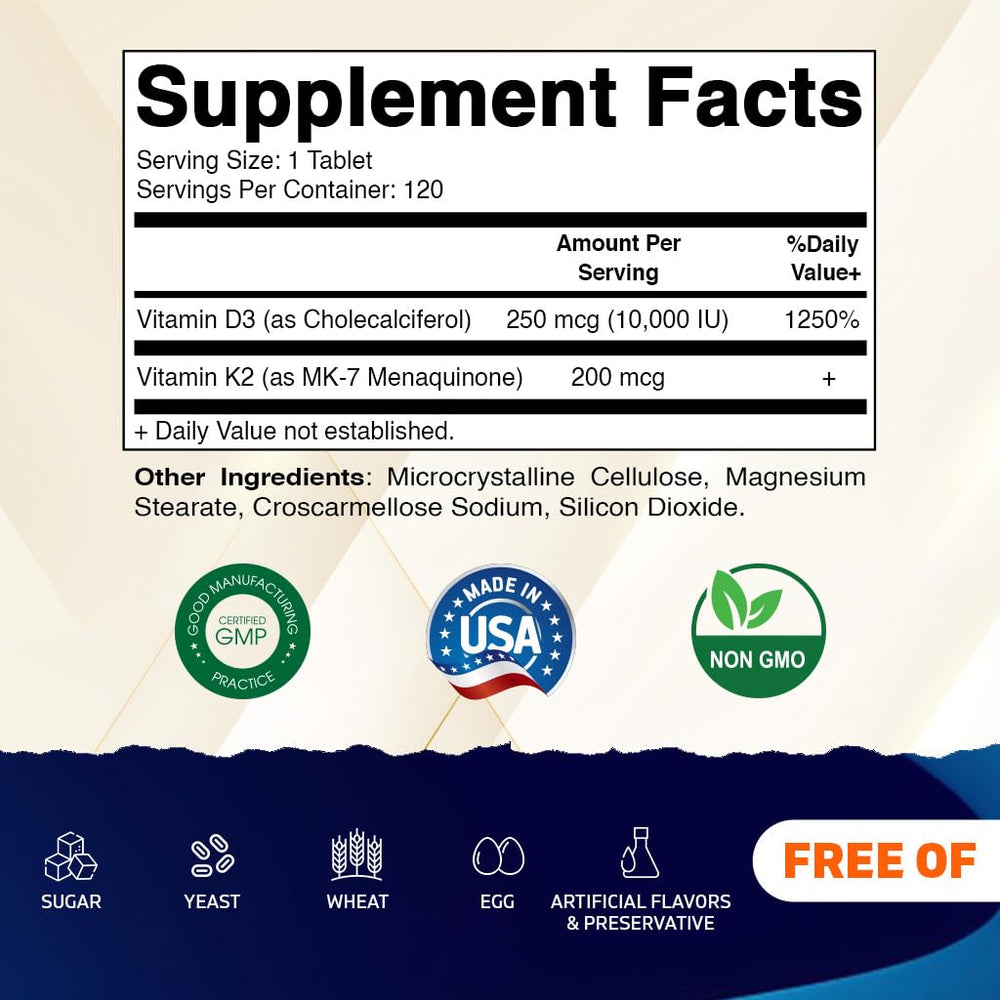 Vitamatic Vitamin D3 K2 bottle front view suggesting calcium-related bone support.