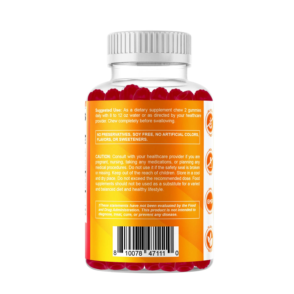 Vitamatic Vitamin D3 & K2 Gummies closeup showing chewy texture and raspberry flavor.
