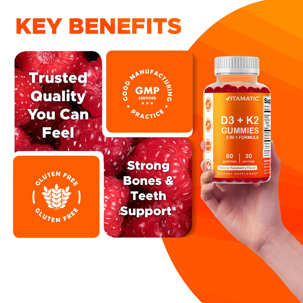 Vitamatic Vitamin D3 & K2 Gummies packaging box with clean design for everyday wellness.
