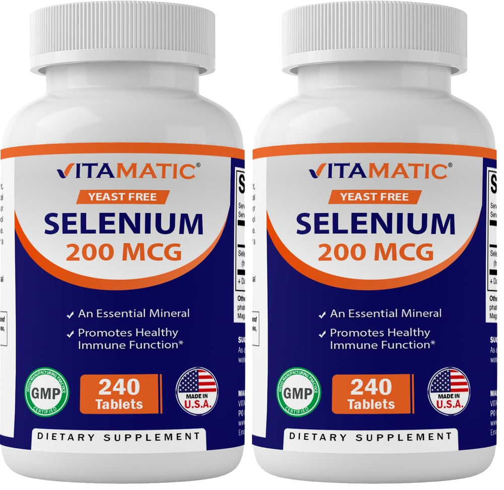 Vitamatic yeast-free selenium 200mcg bottle front supports daily trace mineral intake.