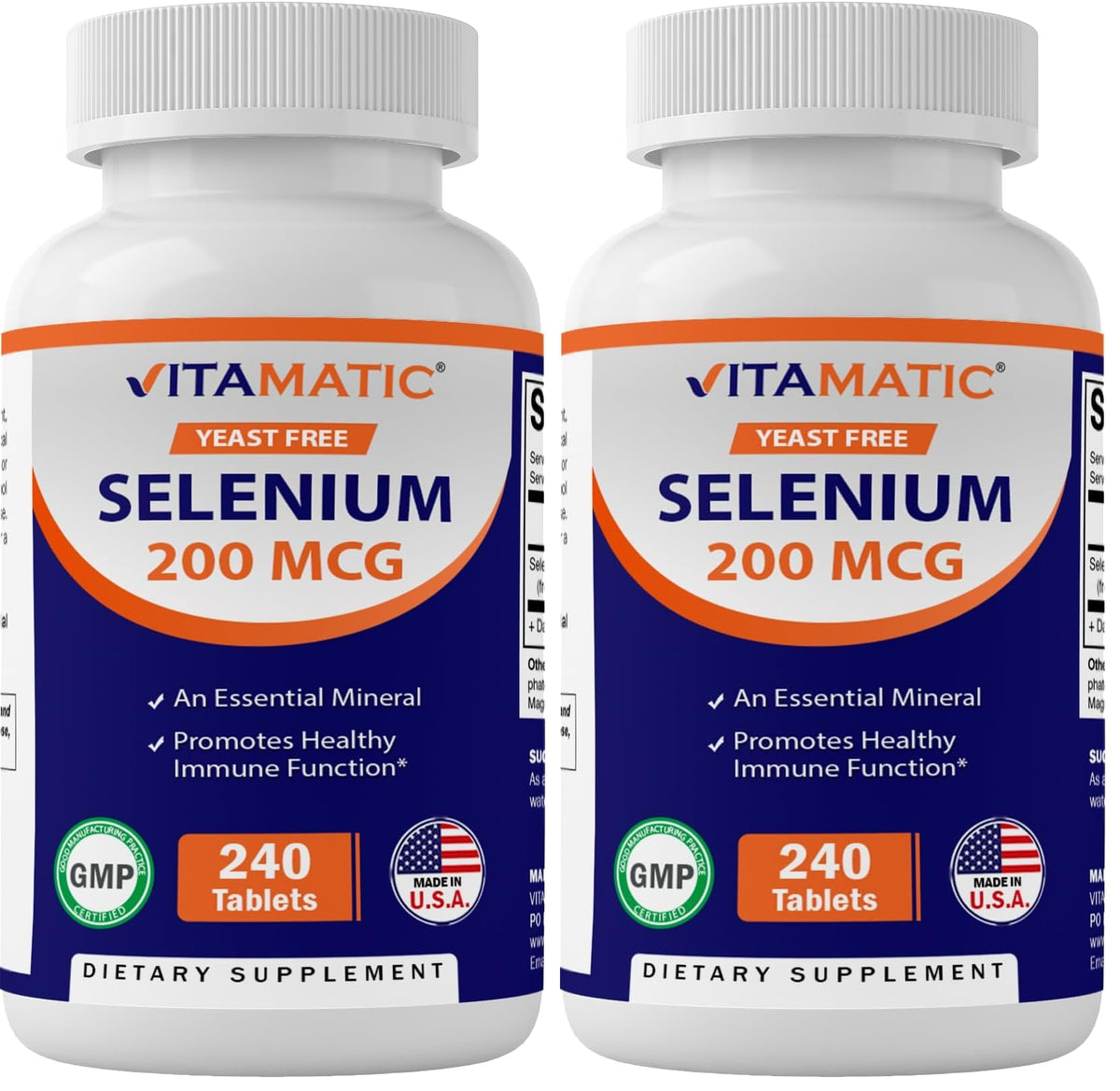 Vitamatic yeast-free selenium 200mcg bottle front supports daily trace mineral intake.