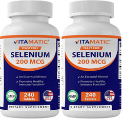 Vitamatic yeast-free selenium 200mcg bottle front supports daily trace mineral intake.