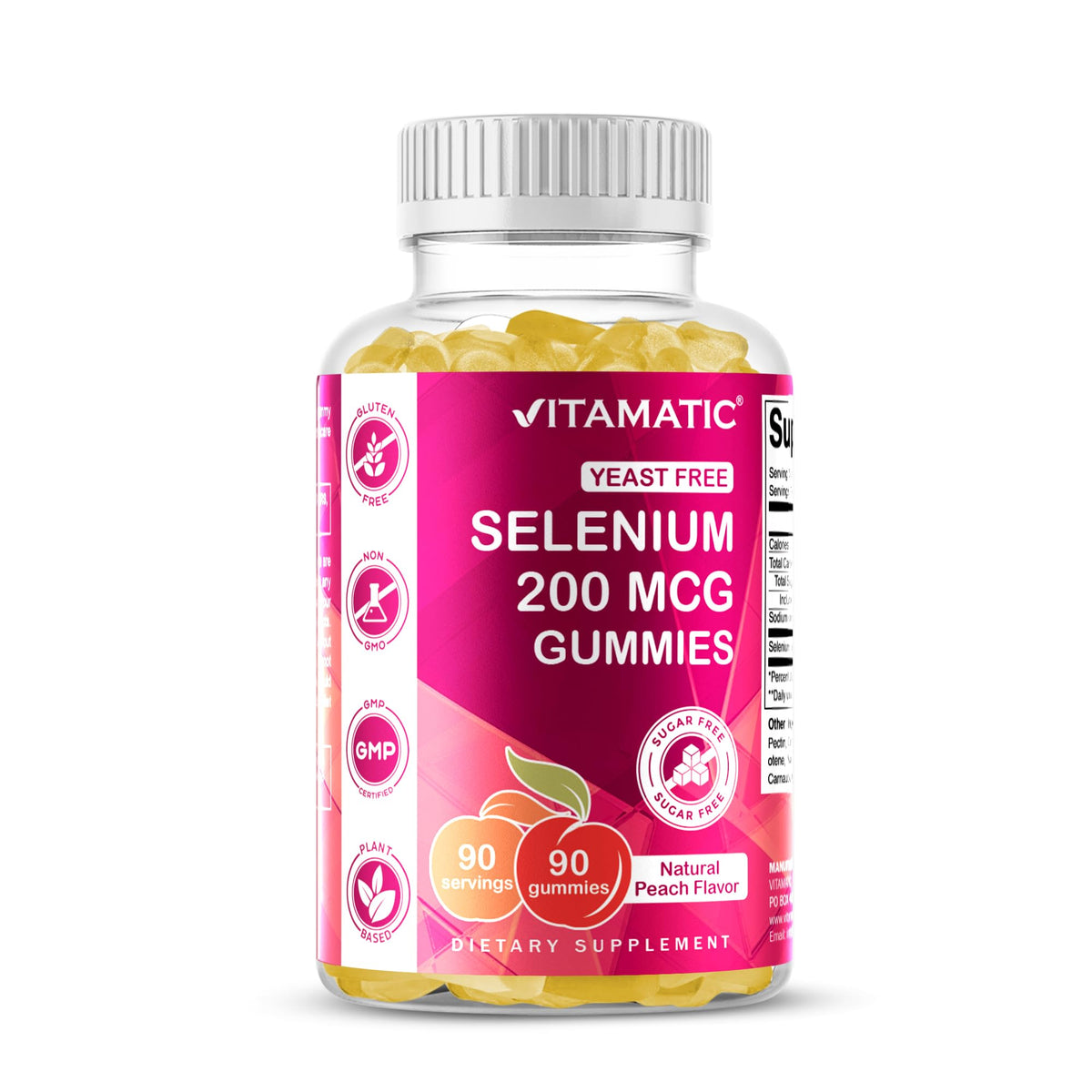 Vitamatic Yeast Free Selenium Gummies bottle for daily use.