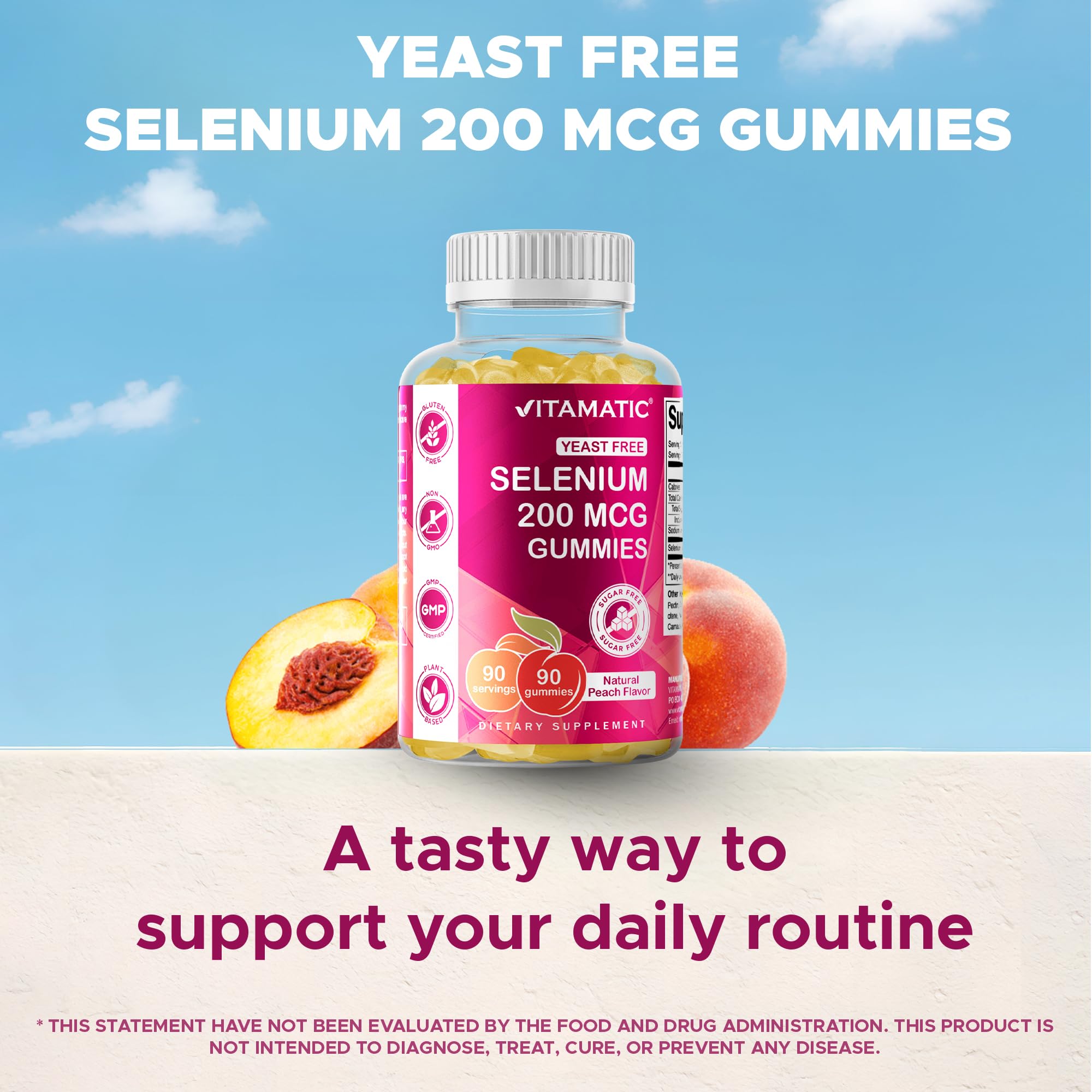 Non-GMO and gluten-free attributes on Vitamatic packaging.