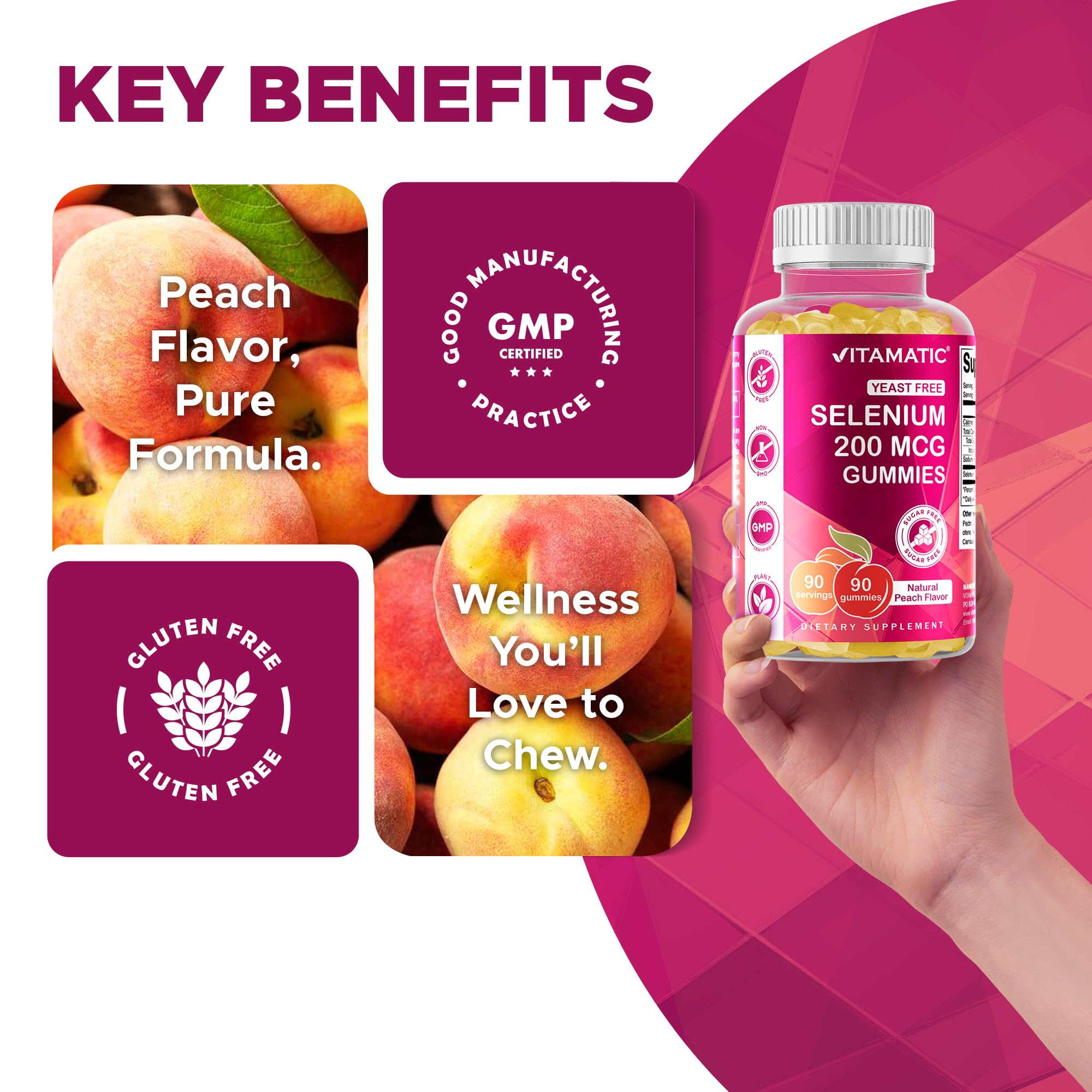 Vegan-friendly, yeast-free label on Vitamatic gummies.