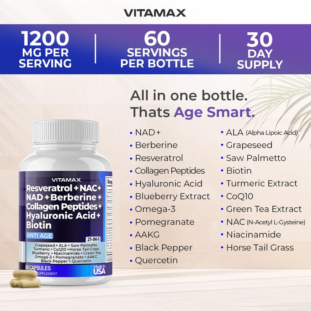Vitamax Age Smart capsules close-up showing convenient two-capsule serving