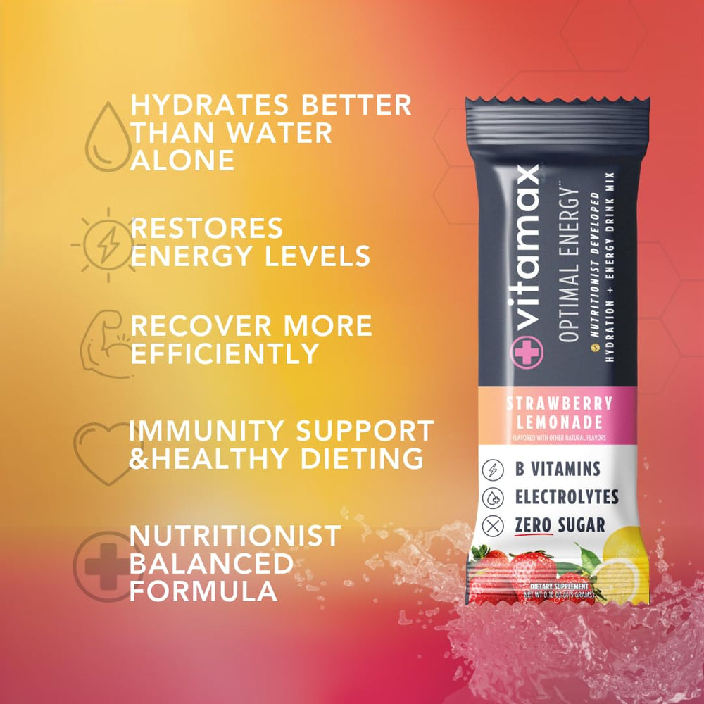 Vitamax Health Optimal Energy being poured into water for quick refreshment.
