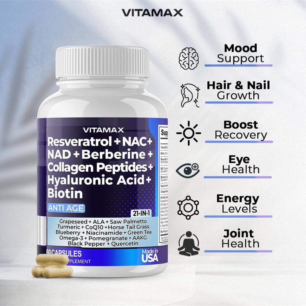 Vitamax hyaluronic acid capsules emphasize skin hydration support