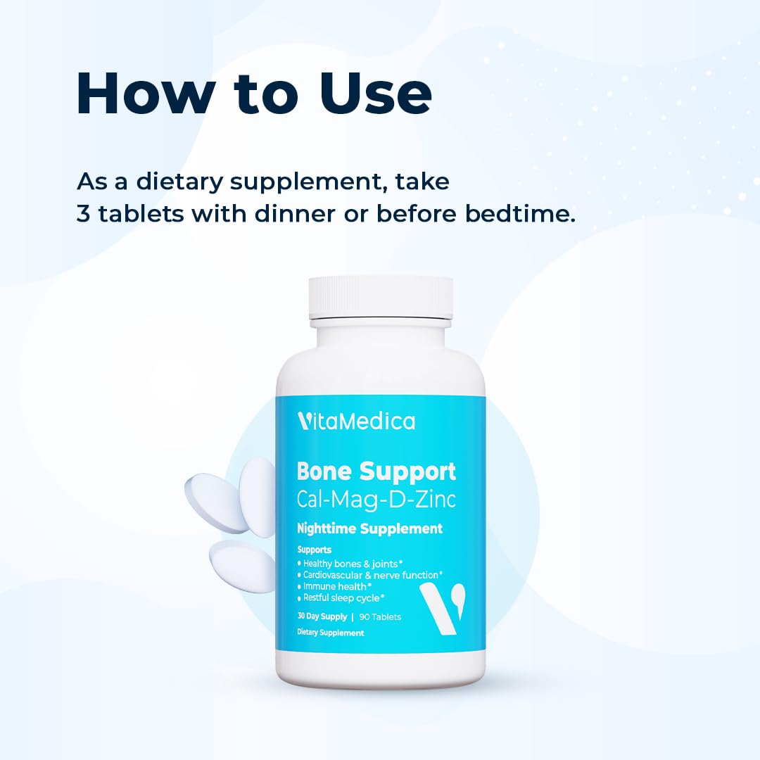 VitaMedica Bone Support bottle back shows a 90-count supply for ongoing use.