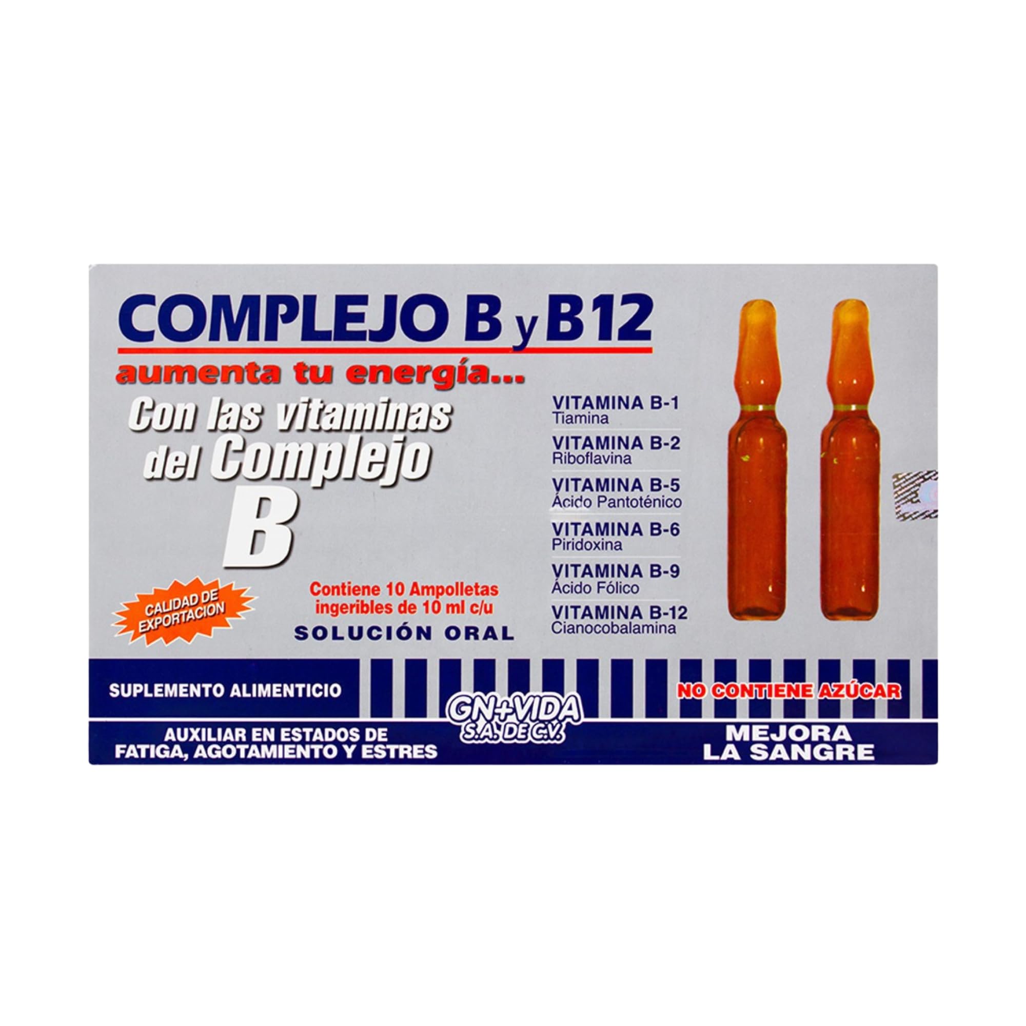Vitamin B Complex + B12 liquid ampoule for easy daily energy support.