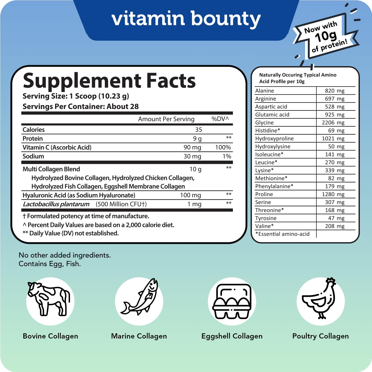 Vitamin Bounty bottle with serving ideas for hair, skin, nails, and joints.