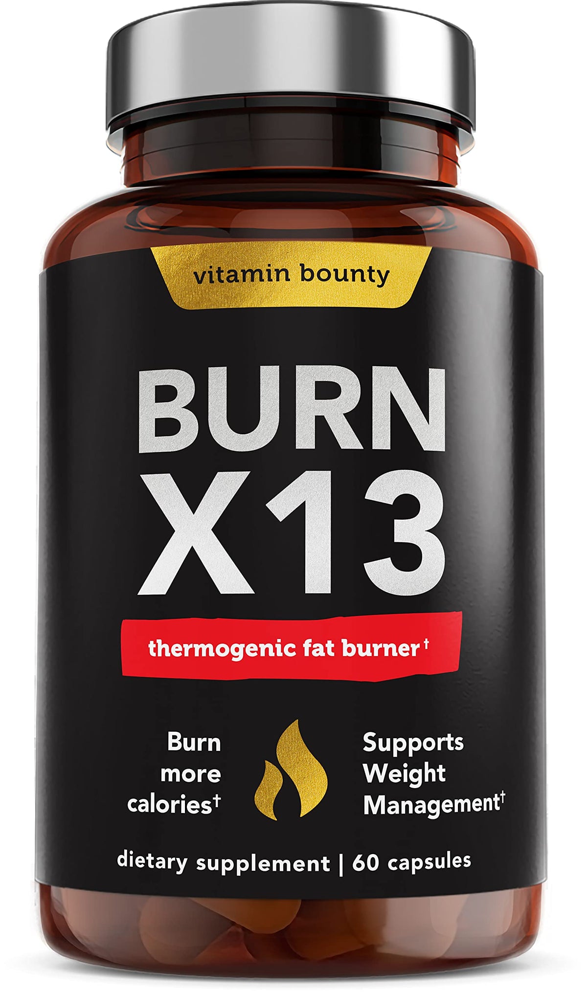 Vitamin Bounty Burn X13 bottle-front with 60 capsules for daily thermogenic support