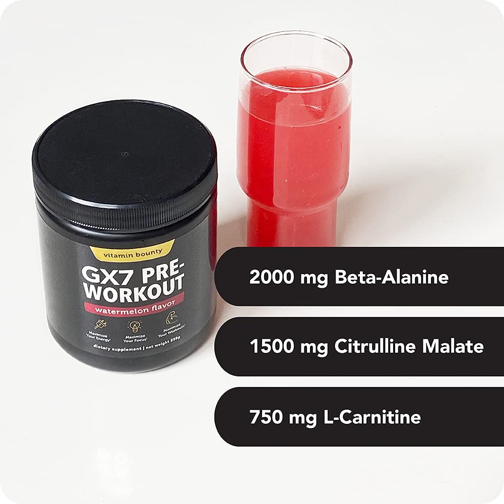 GX7 ingredient label highlights caffeine and beta-alanine for focused sessions.