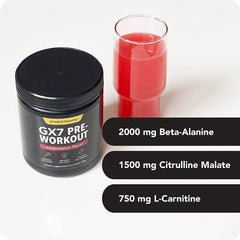 GX7 ingredient label highlights caffeine and beta-alanine for focused sessions.