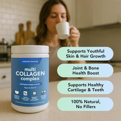 Vitamin Bounty Multi Collagen label close-up highlighting sourcing and collagen types.