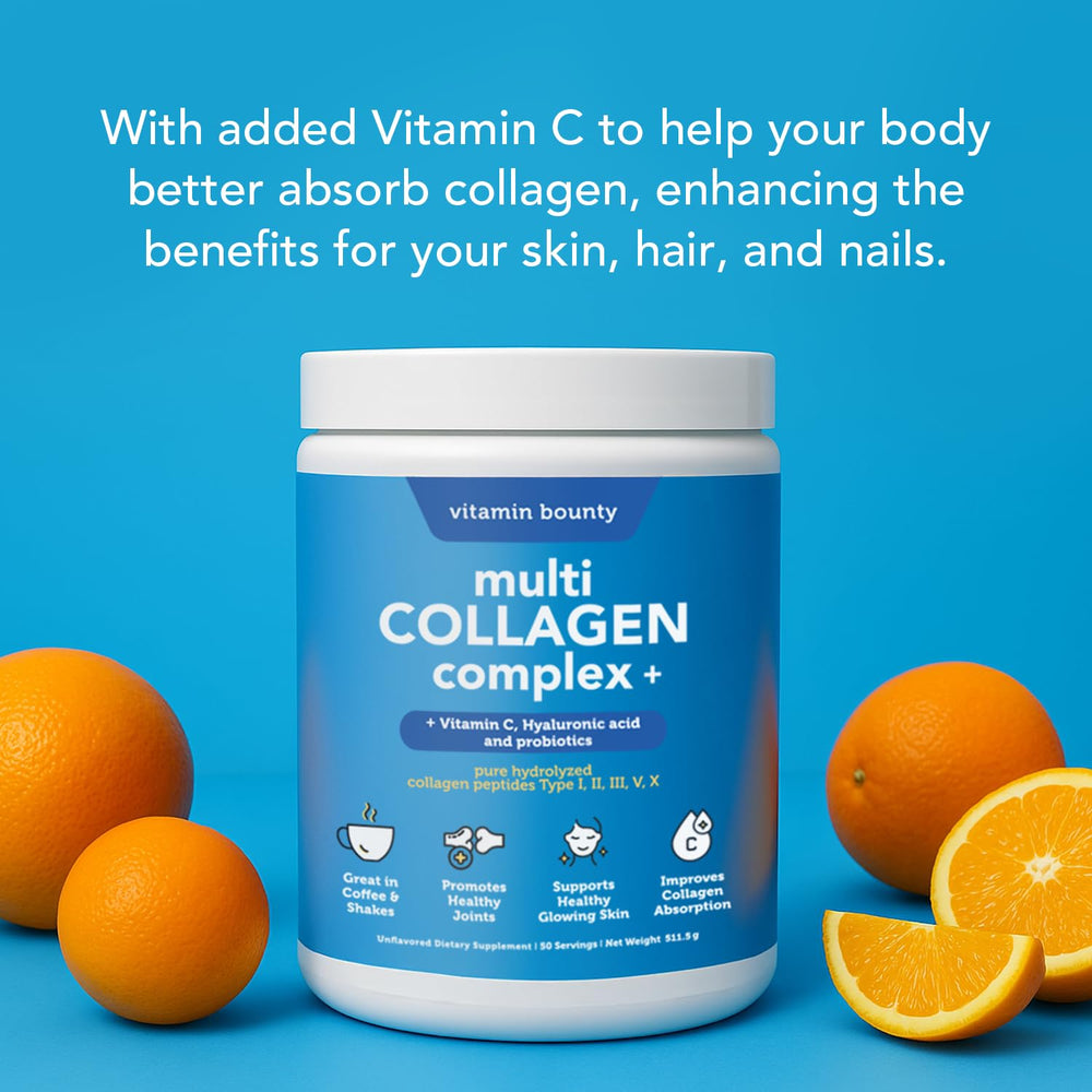 Vitamin Bounty Multi Collagen Powder being stirred in a glass suggests a clean texture.