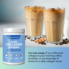 Vitamin Bounty Multi Collagen being whisked into a smoothie for convenient nutrition.