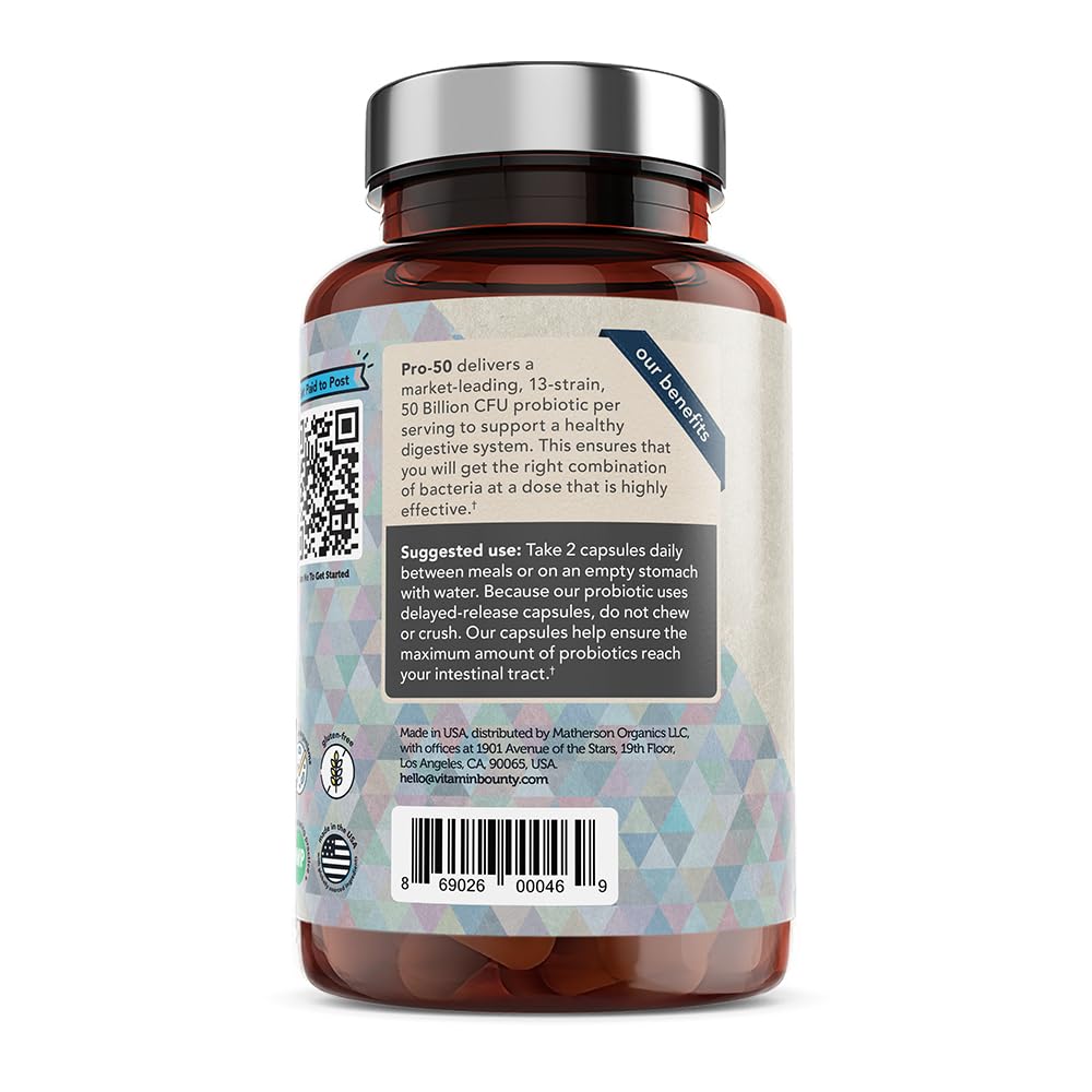 Vitamin Bounty Pro-50 daily routine scene with two capsules per day.