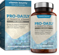 Vitamin Bounty Pro-Daily probiotic bottle front promotes gut health.