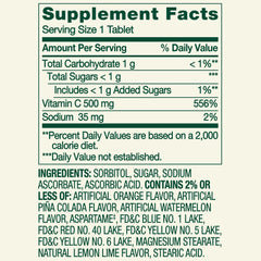 Close-up of Vitamin C 500 mg chewable tablet with tropical flavor