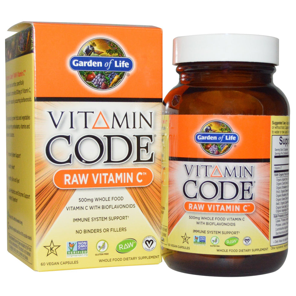 Vitamin Code Garden C Raw bottle pour showing capsule form for daily whole-food vitamin C support.