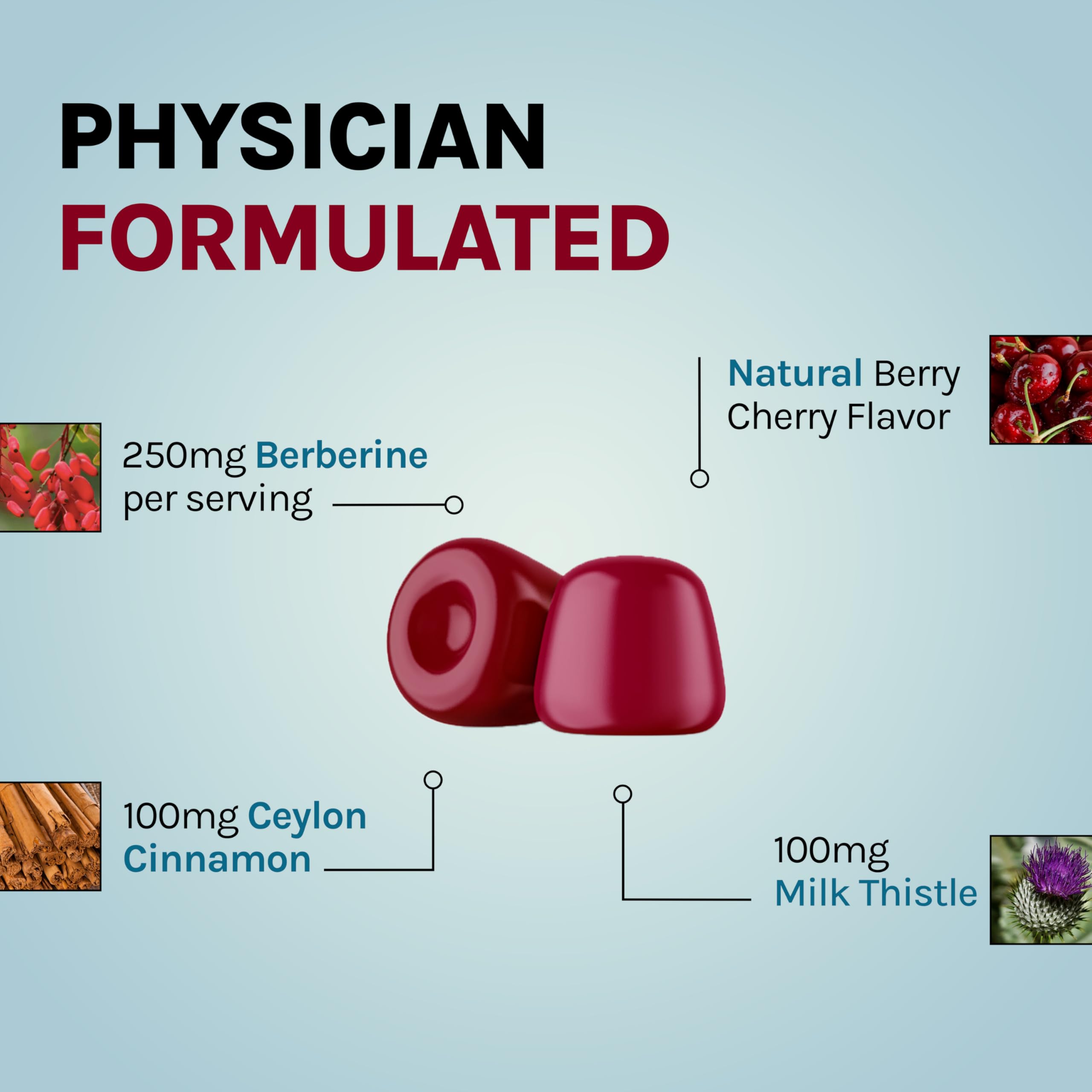 Vitamin Earth Berberine Gummies texture shows chewy berry bite for easy daily use.