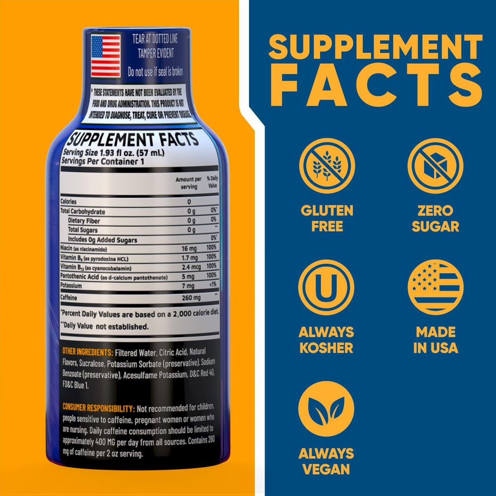 Vitamin Energy B12 Overload Berry Shot side view showing compact travel-friendly packaging
