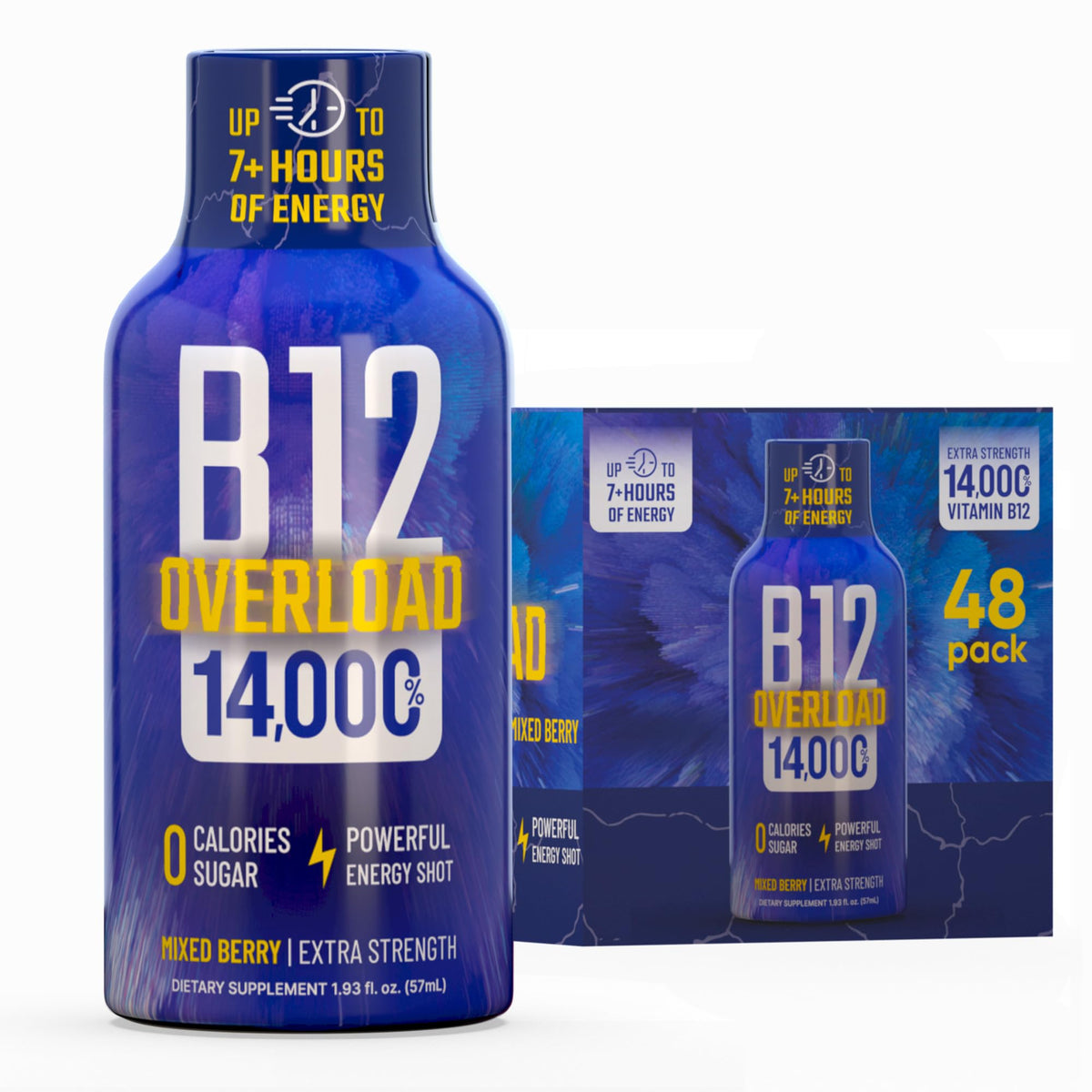 Vitamin Energy B12 Overload mixed berry bottle shows on-the-go energy and flavor.