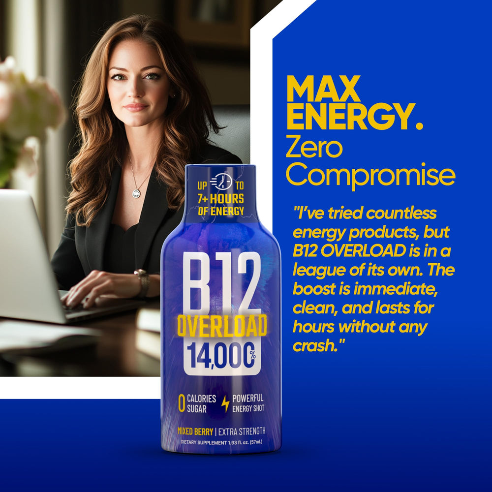 Vitamin Energy B12 Overload 48-pack display suitable for bulk purchase.