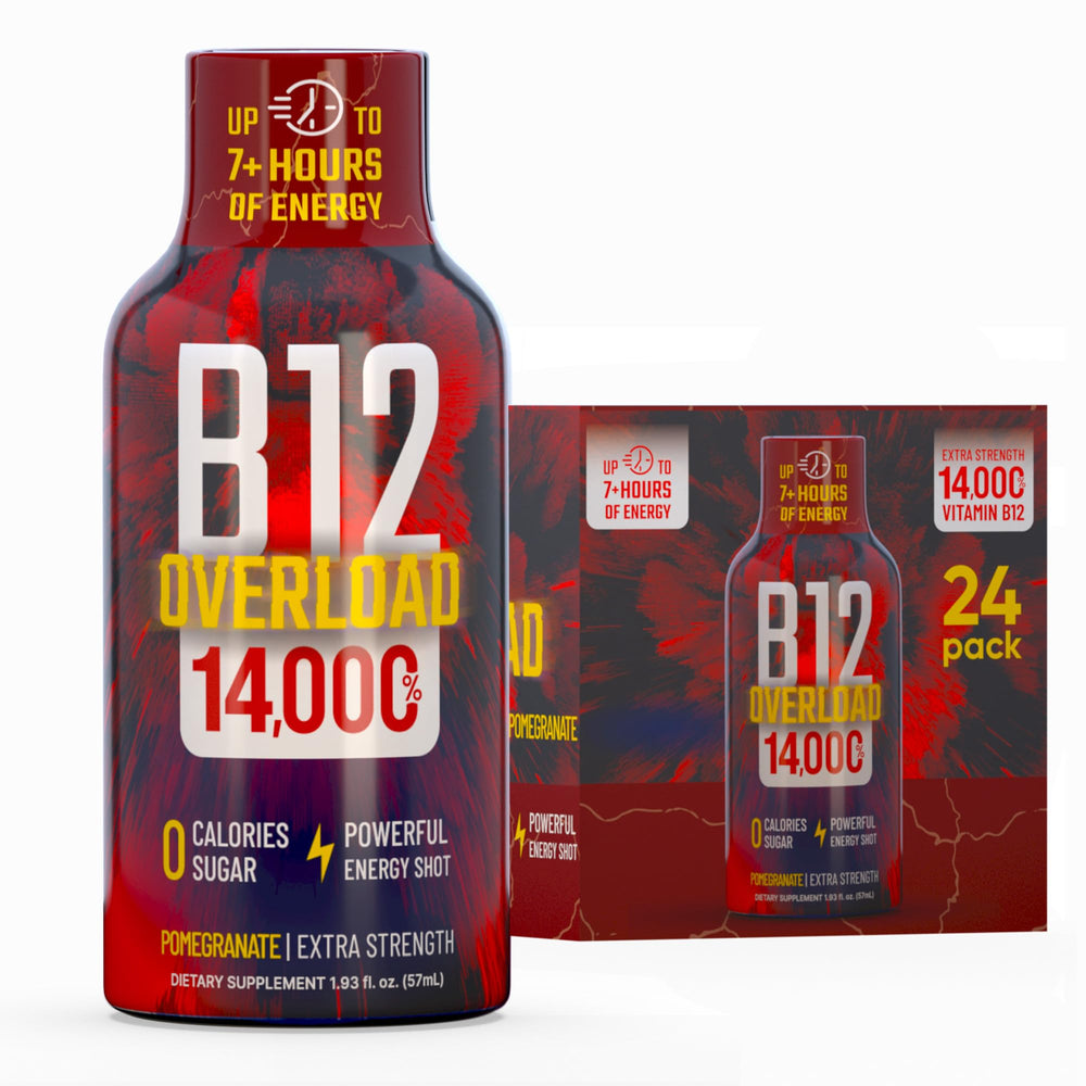 Vitamin Energy B12 Overload bottle with pomegranate flavor for sustained focus
