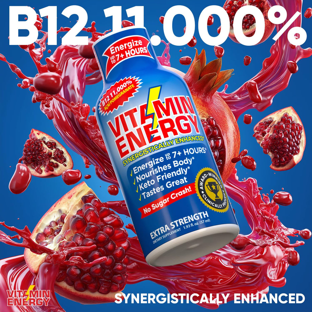 Vitamin Energy B12 shot bottle with 260 mg caffeine for alertness