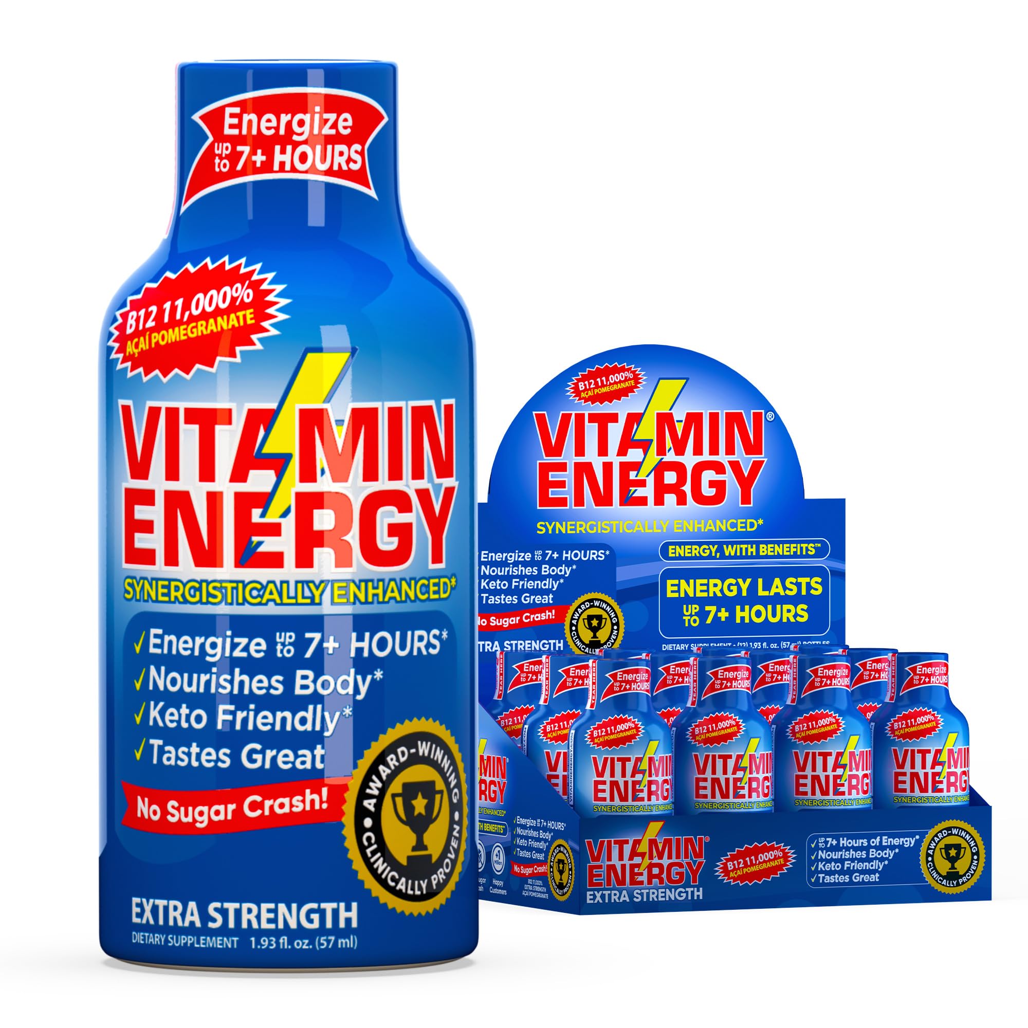 Vitamin Energy B12 shot bottle pour shows quick energy on the go