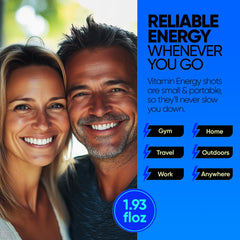 Vitamin Energy B12 shot label highlights acai-pomegranate flavor and vegan formula