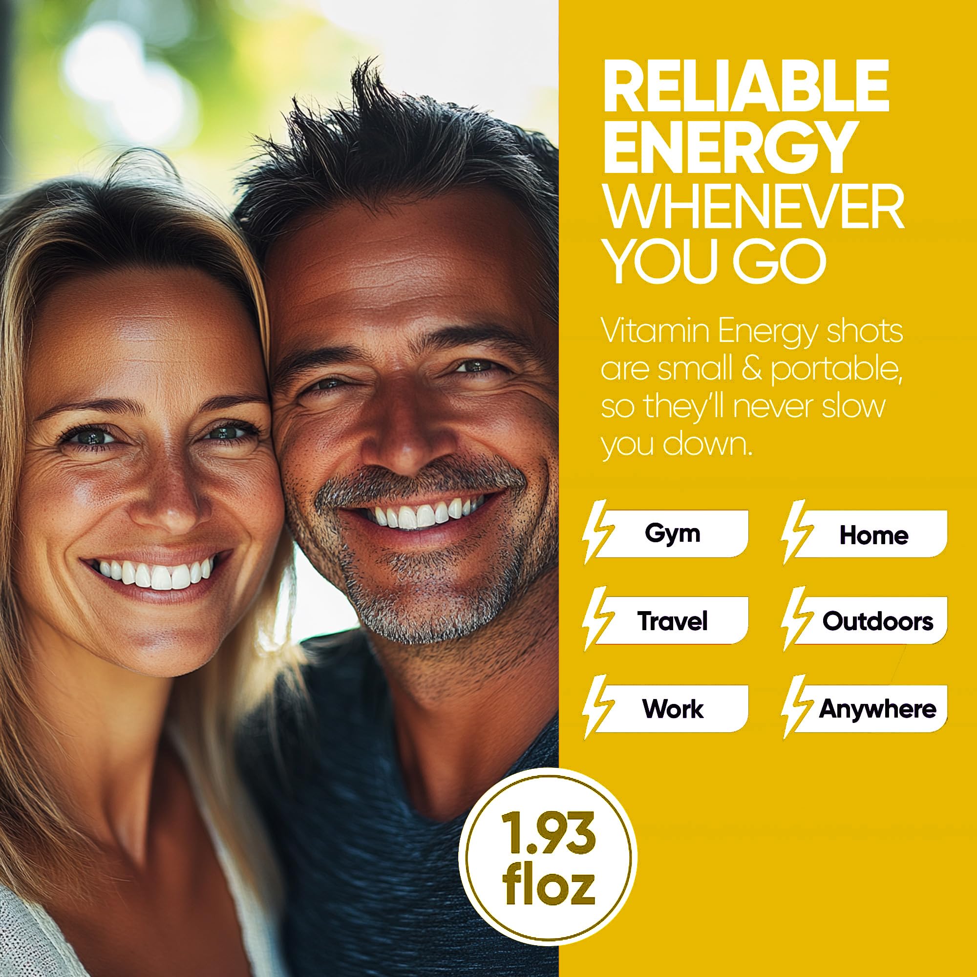 Vitamin Energy B12 shot mango ingredients panel, showing B12 and B6 benefits