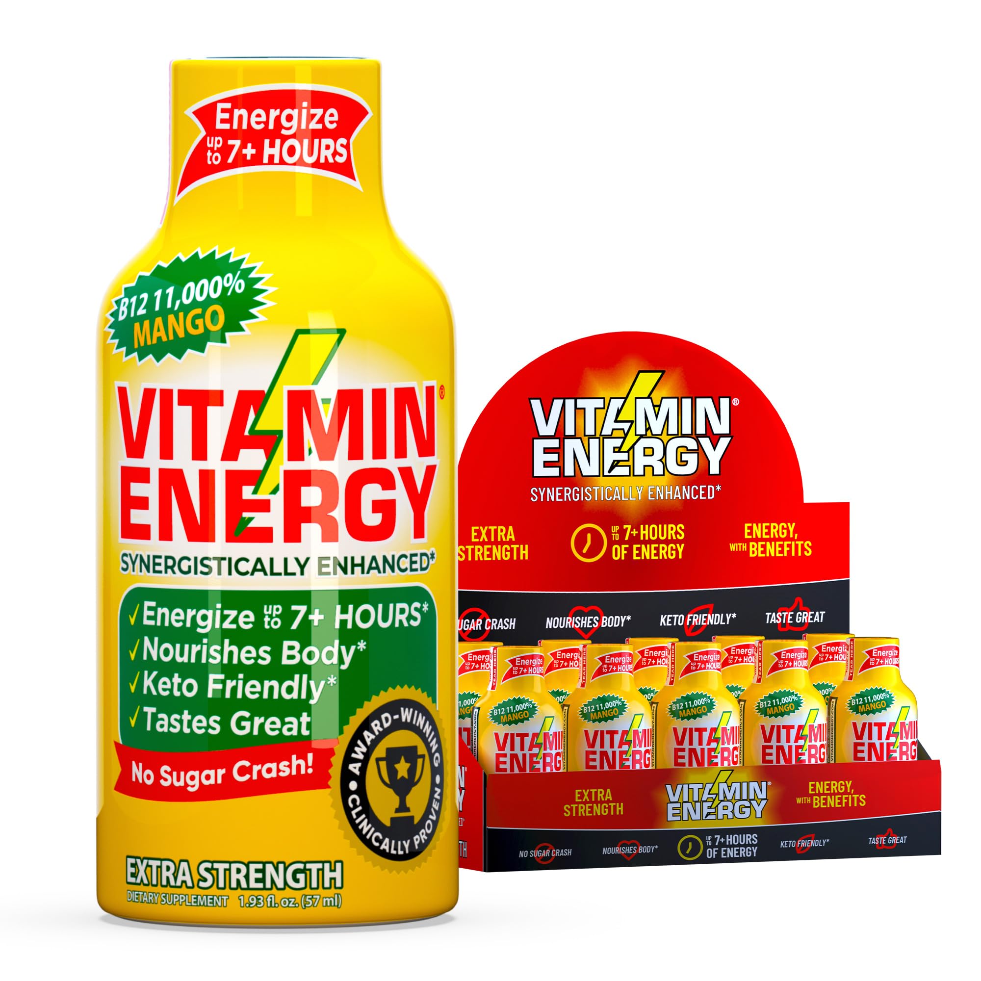 Vitamin Energy B12 shot mango pack front, convenient daily energy on the go