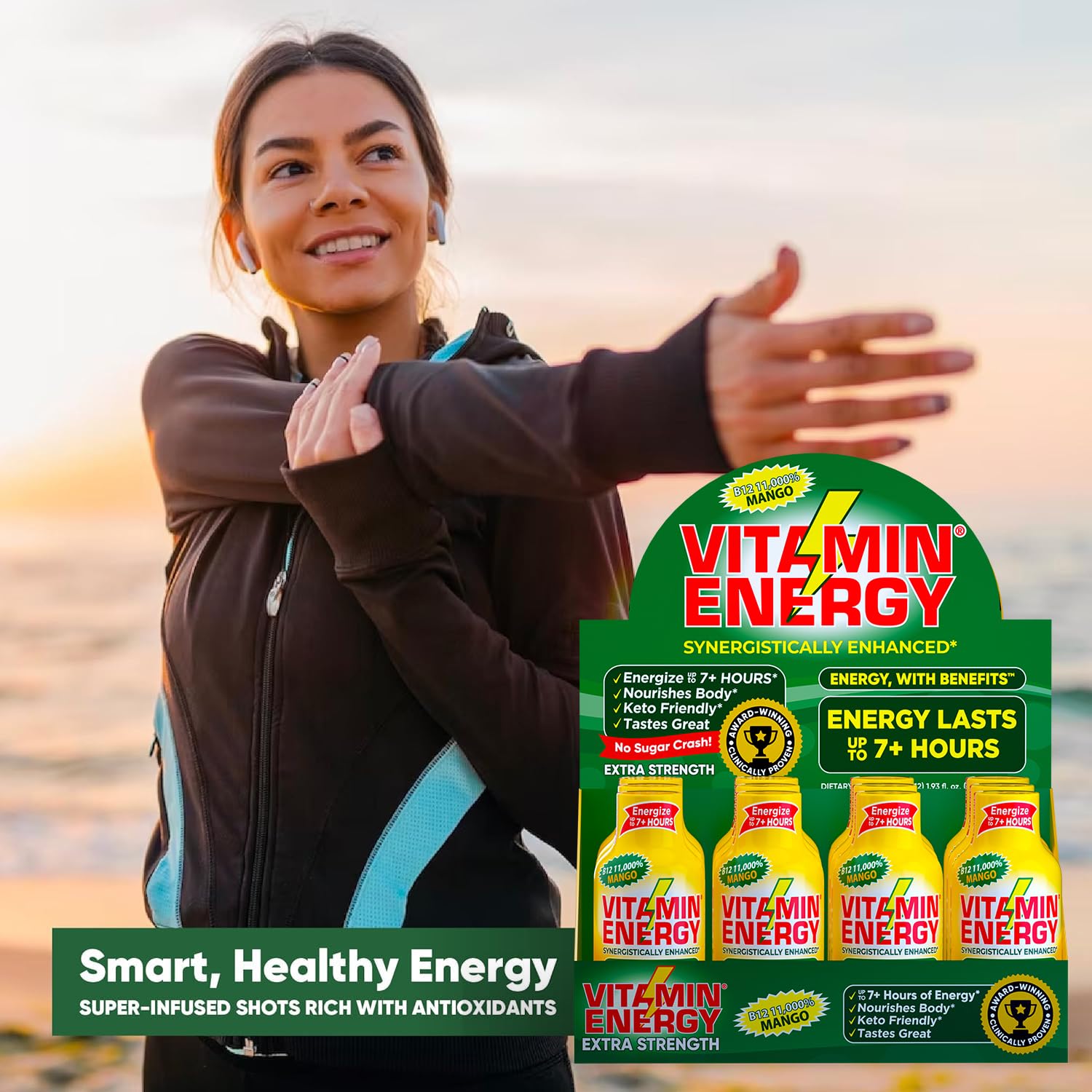 Vitamin Energy B12 Mango Shot travel pack for trips and flights.