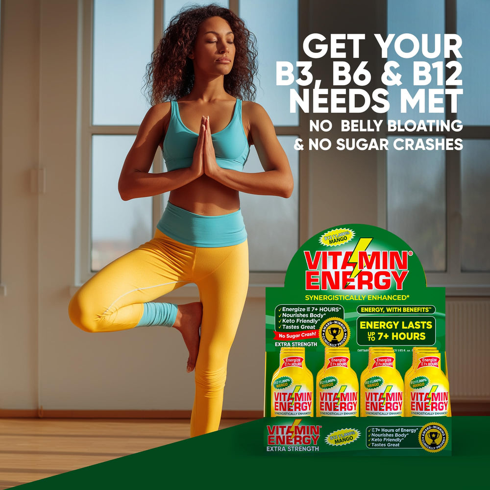Vitamin Energy B12 shot mango travel-sized bottle suits on-the-go use