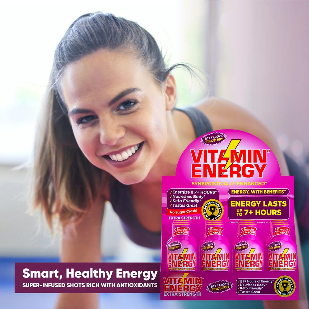 Vitamin Energy B12 Pink Berry kitchen scene suggesting keto-friendly energy.