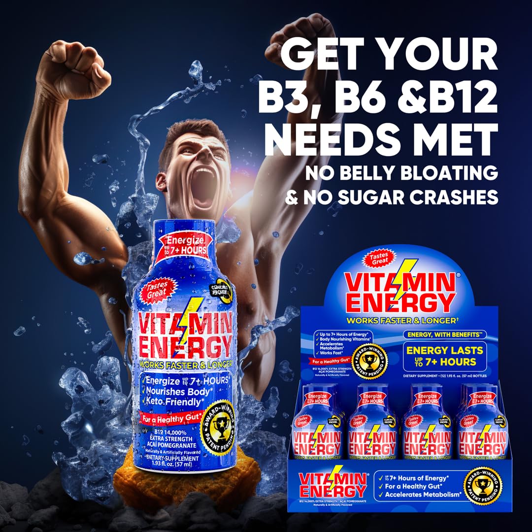Vitamin Energy B12 shot being poured into a glass to show serving size